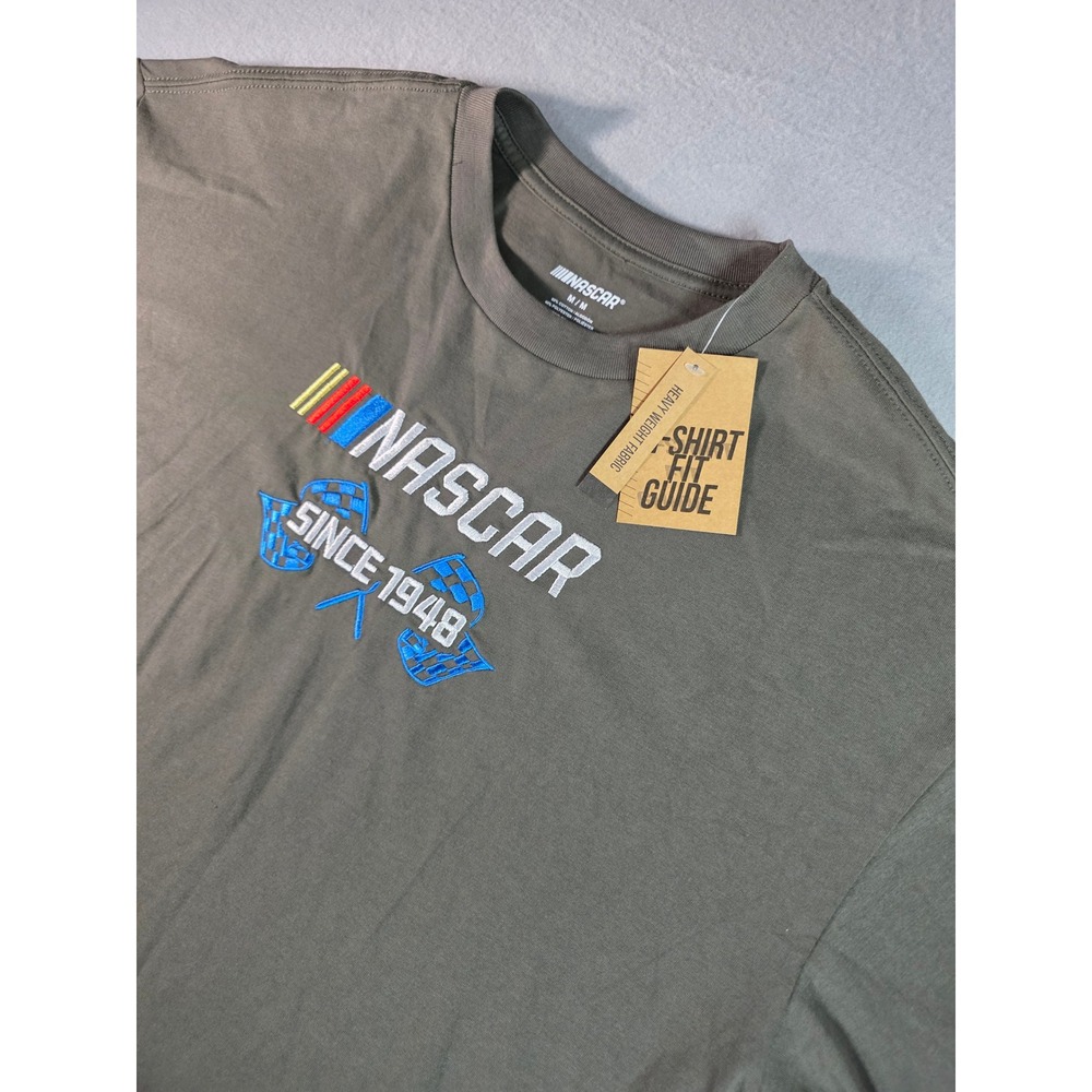 NASCAR Mens Heavy Weight Graphic T-Shirt Gray Embroidered Logo Size M New